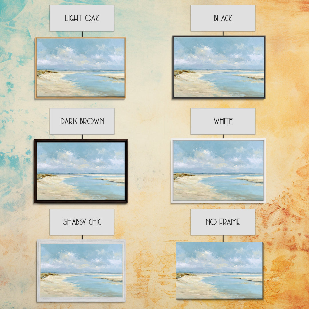 Coastal Horizon with Pale Sand and Water Framed Canvas Print, Waiting Room Art, Minimalist Wall Art, Waiting Room Decor, Calm, WRA-3x2-13