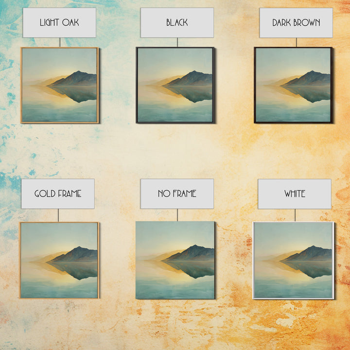 Sunrise Mountain Lake Reflection Framed Canvas Print, Yoga Studio Art, Boho Art, Yoga Studio Decor, Oil Painting, Balance, YSA-1x1-68
