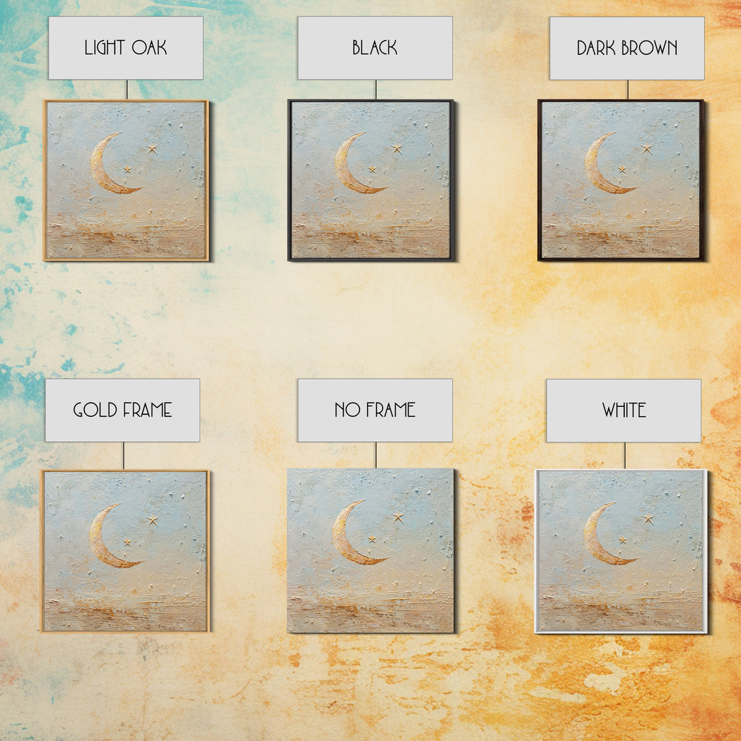 Crescent Moon and Stars Canvas Print, Yoga Studio Art, Southwest Decor, Yoga Studio Decor, Fine Art, Balance, Textured Painting, YSA-1x1-90