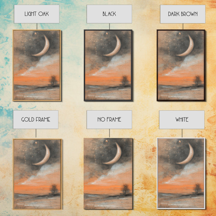 Crescent Moon and Stars Framed Canvas Print, Yoga Studio Art, Printable Wall Art, Yoga Studio Decor, Watercolor Art, Balance, YSA-2x3-98