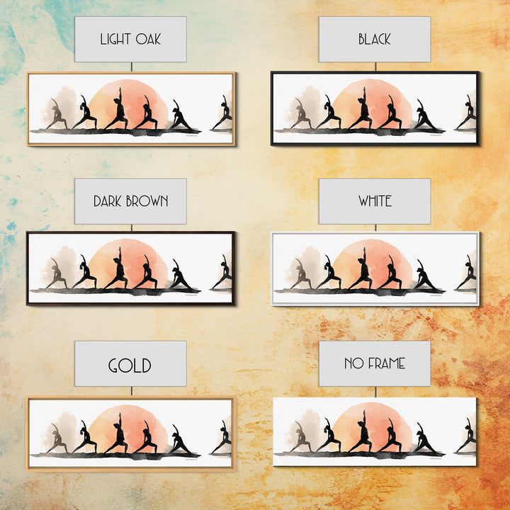 Sun Salutation Silhouette Sequence Without Text Canvas Print, Yoga Studio Art, Luxury Decor, Yoga Studio Decor, Balance, YSA-3x1-48
