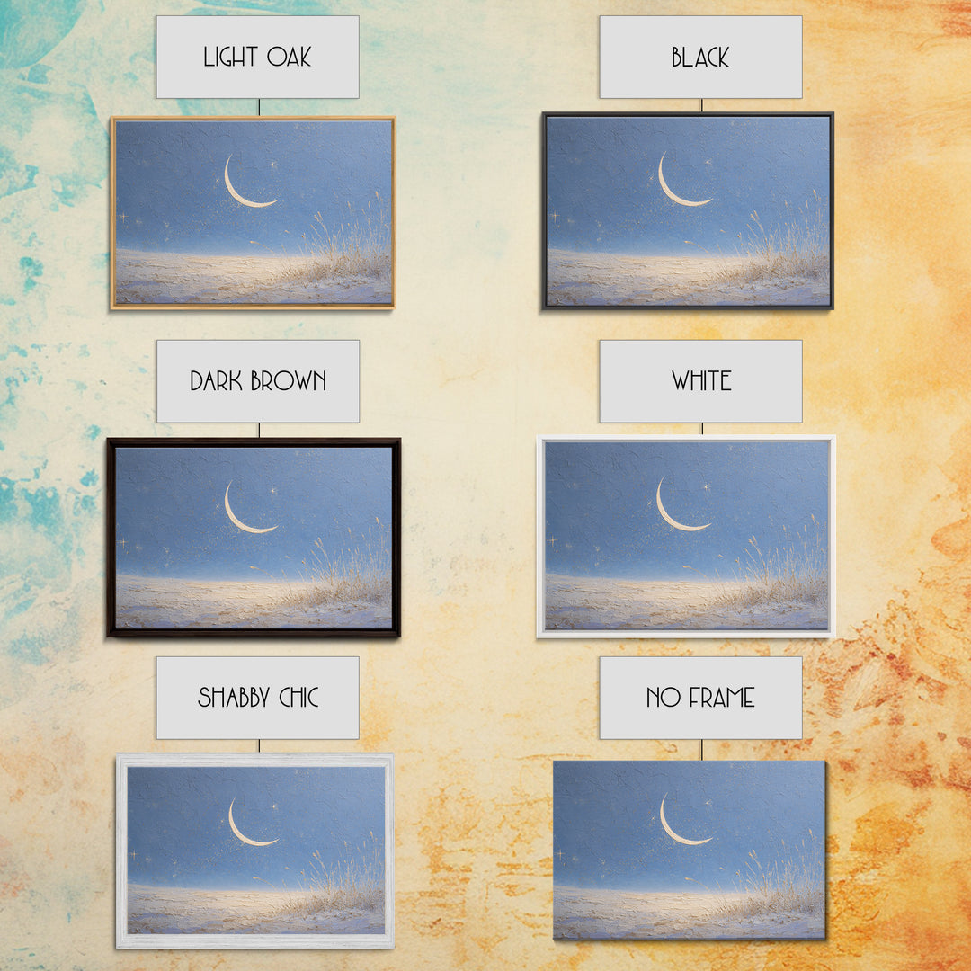Crescent Moon and Stars Canvas Print, Yoga Studio Art, Living Room Wall Art, Yoga Studio Decor, Oil Painting, Balance, YSA-3x2-22