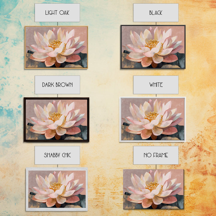 Lotus Flower with Soft Golden Glow Framed Canvas Print, Yoga Studio Art, Yoga Studio Decor, Watercolor Art, Balance, YSA-3x2-55