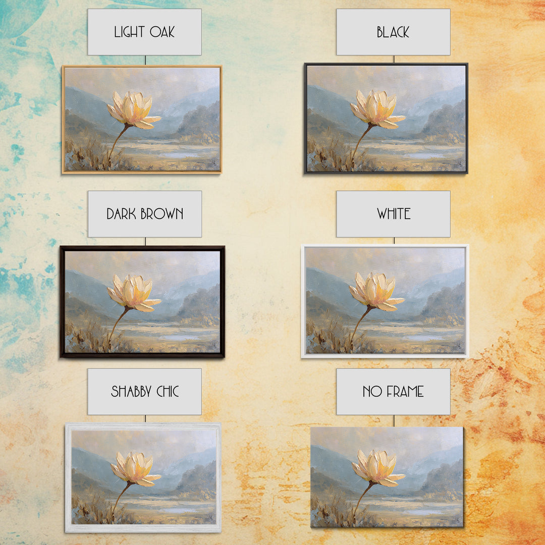 Lotus Flower with Soft Golden Glow Framed Canvas Print, Yoga Studio Art, Feminine Wall Art, Yoga Studio Decor, Watercolor Art, YSA-3x2-79