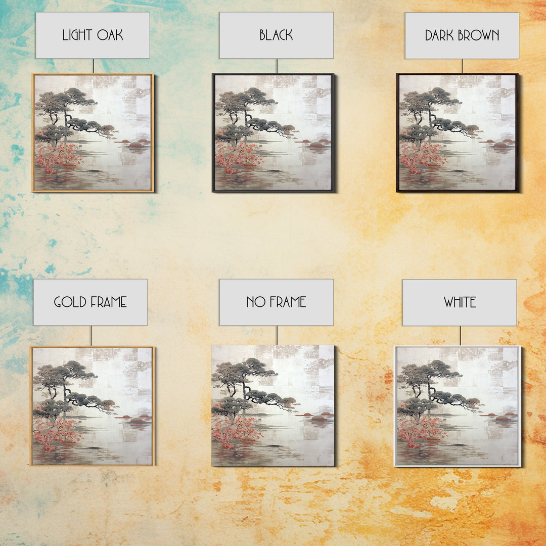 Soft Pine Silhouette Framed Canvas Print, Zen Art, Wabi Sabi Wall Art, Living Room Decor, Fine Art, Zen, Statement Artwork, ZEN-1x1-39