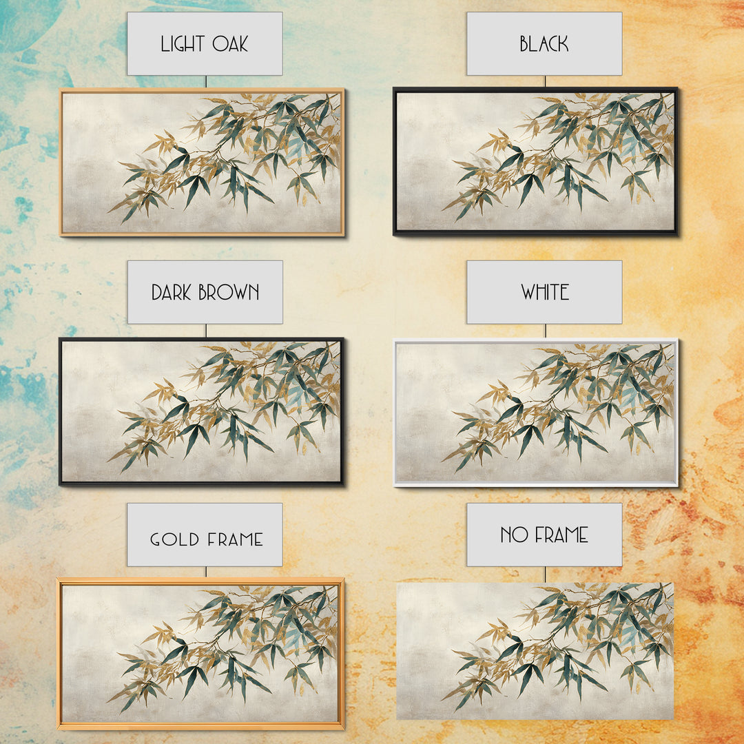 Minimal Bamboo Leaves Framed Canvas Print, Zen Art, Extra Large Wall Art, Living Room Decor, Fine Art, Zen, Boho Decor, ZEN-2x1-85