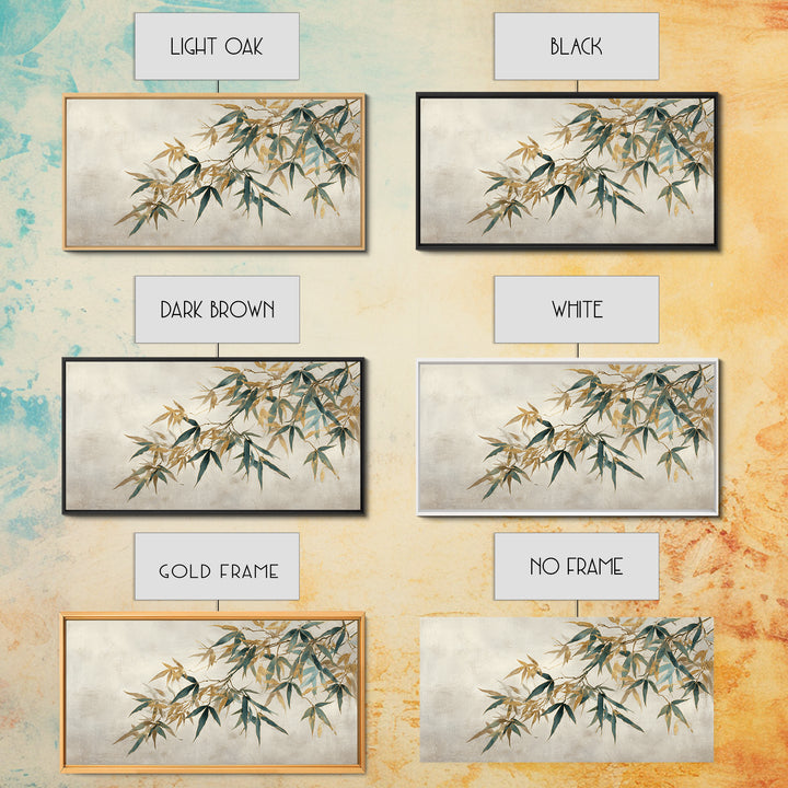 Minimal Bamboo Leaves Framed Canvas Print, Zen Art, Extra Large Wall Art, Living Room Decor, Fine Art, Zen, Boho Decor, ZEN-2x1-85