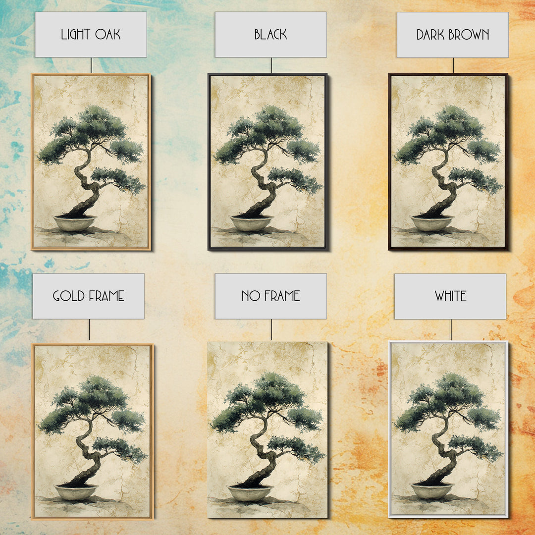 Bonsai Tree in Simple Ceramic Pot Framed Canvas Print, Zen Art, Extra Large Wall Art, Living Room Decor, Oil Painting, Zen, ZEN-2x3-20