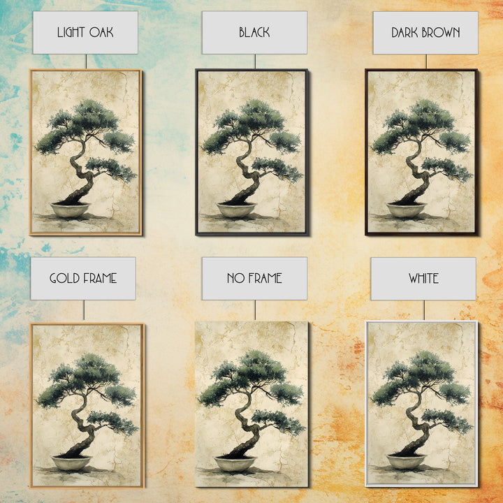 Bonsai Tree in Simple Ceramic Pot Framed Canvas Print, Zen Art, Extra Large Wall Art, Living Room Decor, Oil Painting, Zen, ZEN-2x3-20