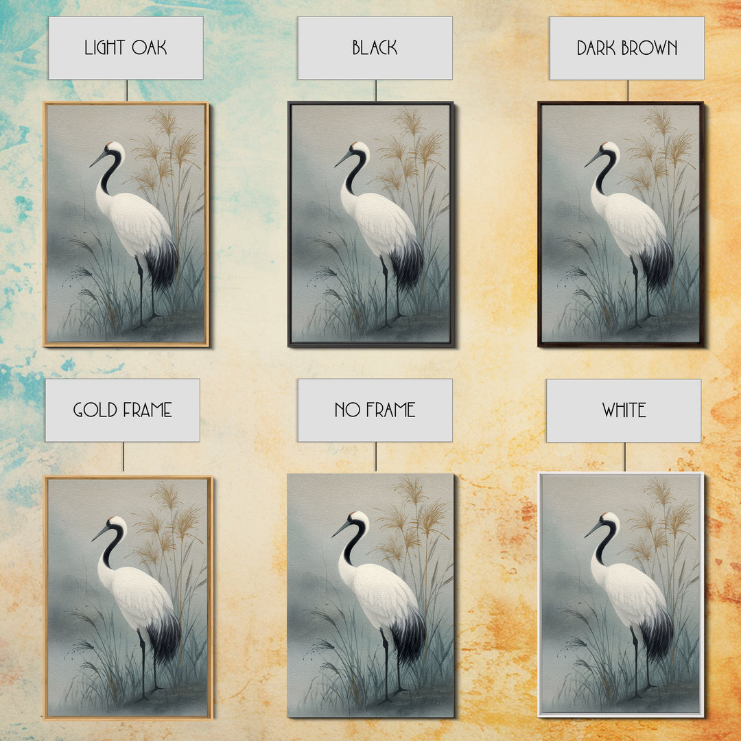 White Crane Standing Canvas Print, Zen Art, Minimalist Wall Art, Living Room Decor, Zen, Fine Art Print, Statement Artwork, ZEN-2x3-39