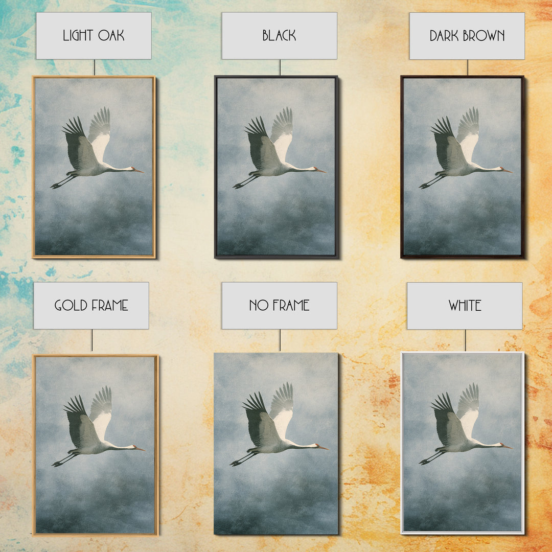 Crane Flying Across Pale Sun Framed Canvas Print, Zen Art, Metal Wall Art, Living Room Decor, Abstract Art, Zen, ZEN-2x3-56