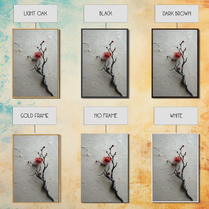 Black Branch with One Red Blossom Canvas Print, Zen Art, Japanese Decor, Living Room Decor, Oil Painting, Zen, Luxury Decor, ZEN-2x3-65