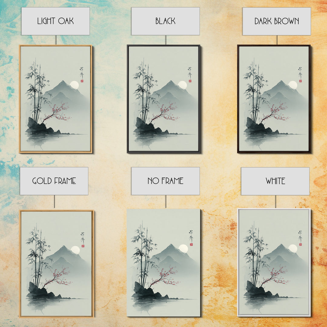 Minimal Mountain in Fog with Empty Space Framed Canvas Print, Zen Art, Contemporary Art, Living Room Decor, Oil Painting, Zen, ZEN-2x3-85