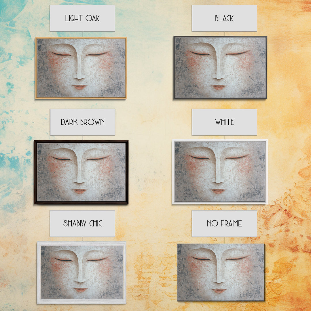 Calm Face with Closed Eyes and Simple Framed Canvas Print, Zen Art, Japanese Wall Art, Living Room Decor, Oil Painting, Zen, ZEN-3x2-2