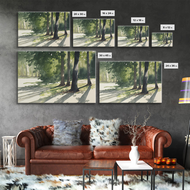 Watercolor Pine Tree Forest, framed canvas print, beautiful watercolor landscape art, decoration for wall living room