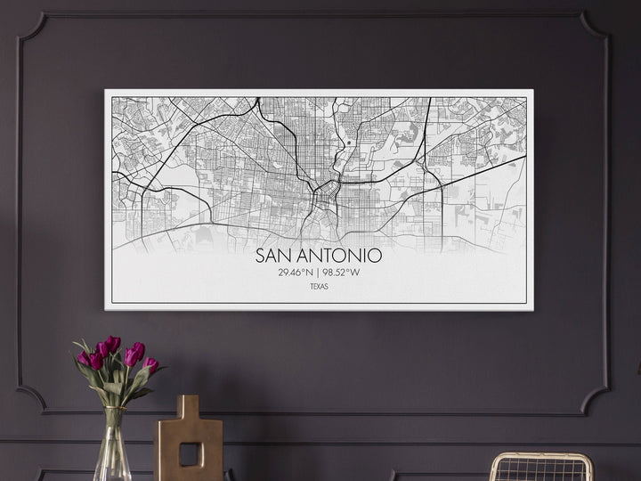 San Antonio City Map, Texas Art, Map Print, Minimalist Wall Art, Wall Art, Canvas Art, Landscape Art, Framed Wall Décor, New Homeowner Gift