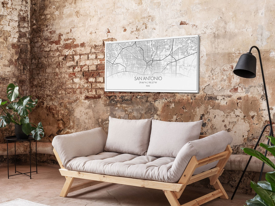 San Antonio City Map, Texas Art, Map Print, Minimalist Wall Art, Wall Art, Canvas Art, Landscape Art, Framed Wall Décor, New Homeowner Gift
