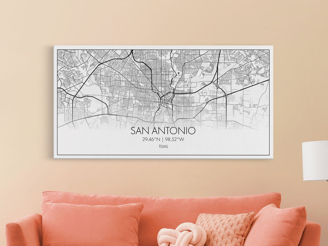 San Antonio City Map, Texas Art, Map Print, Minimalist Wall Art, Wall Art, Canvas Art, Landscape Art, Framed Wall Décor, New Homeowner Gift