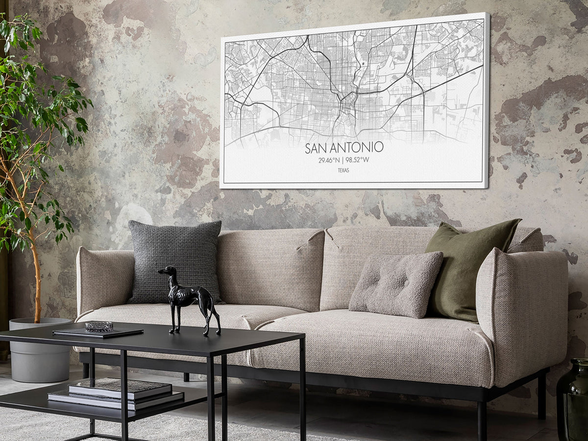 San Antonio City Map, Texas Art, Map Print, Minimalist Wall Art, Wall Art, Canvas Art, Landscape Art, Framed Wall Décor, New Homeowner Gift