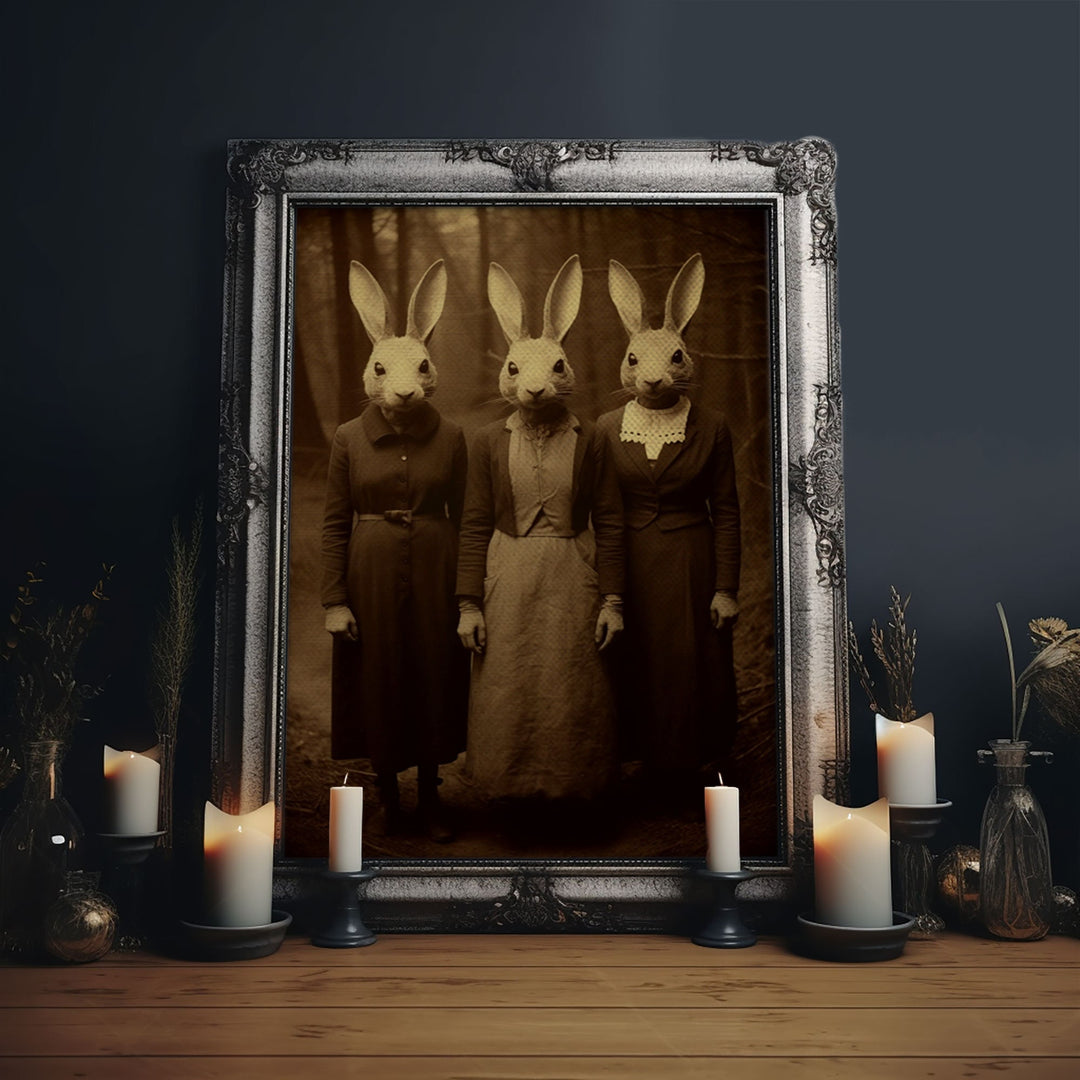 The Cult of The Rabbit, Witchcraft Art, Vintage Tintype Photography, Halloween Canvas Art Print, Gothic Occult Art, Witchcraft Decor