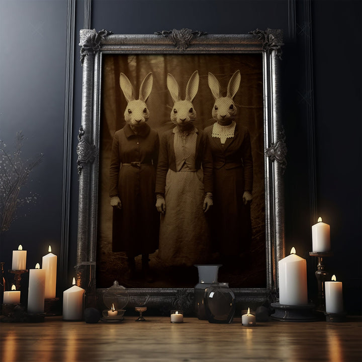 The Cult of The Rabbit, Witchcraft Art, Vintage Tintype Photography, Halloween Canvas Art Print, Gothic Occult Art, Witchcraft Decor