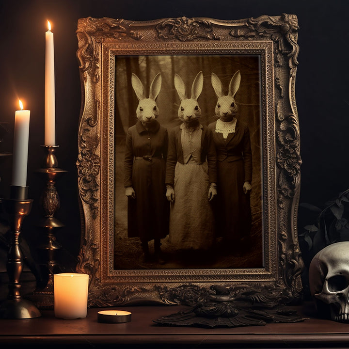 The Cult of The Rabbit, Witchcraft Art, Vintage Tintype Photography, Halloween Canvas Art Print, Gothic Occult Art, Witchcraft Decor