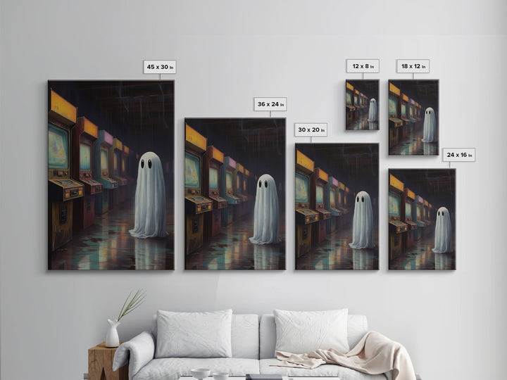 Ghost in an Abandoned Arcade, Nostalgia Canvas, Art Canvas Print, Dark Academia, Gothic Retro, Game Room Art, Halloween Decoration
