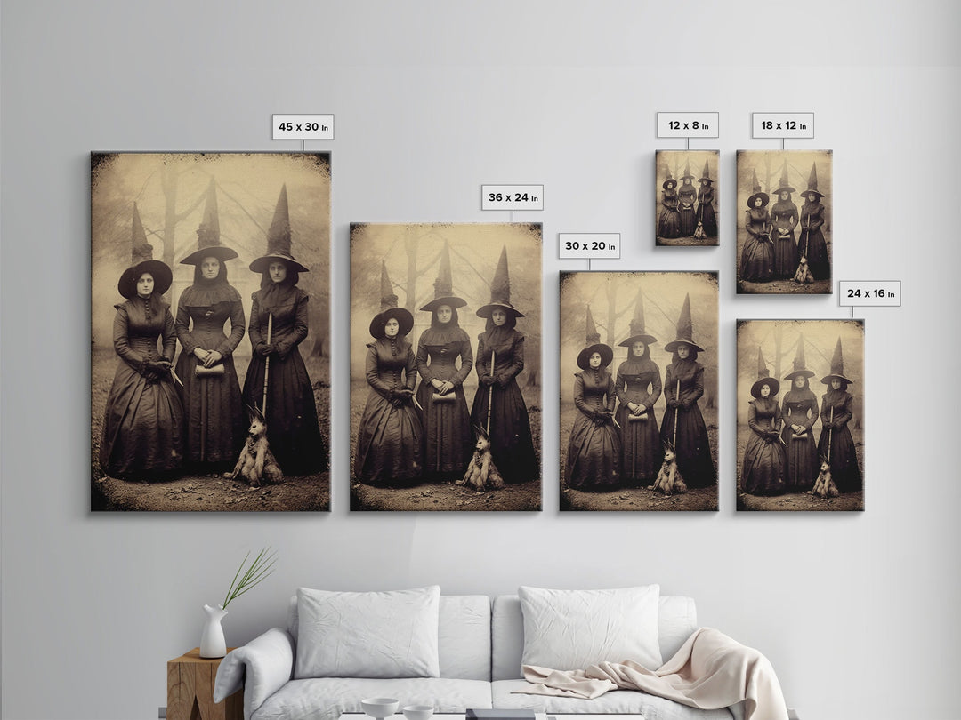Spooky Witches Art Print, Antique Style Sepia Tone Tintype Photograph Print, Canvas Print, Vintage Halloween Decor, Gothic Witch Wall Art