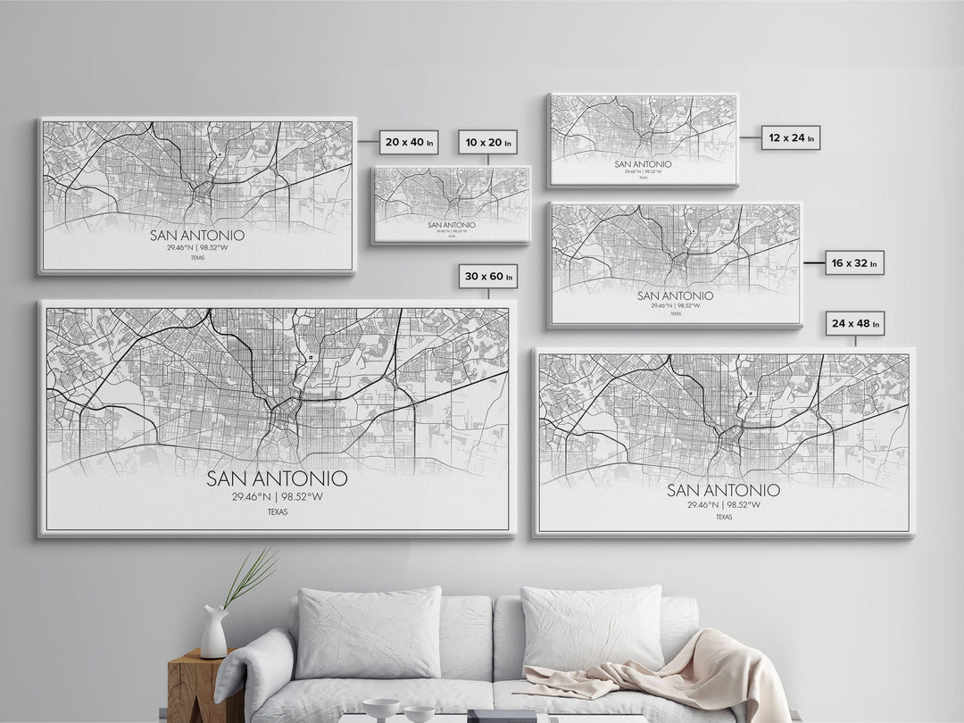 San Antonio City Map, Texas Art, Map Print, Minimalist Wall Art, Wall Art, Canvas Art, Landscape Art, Framed Wall Décor, New Homeowner Gift