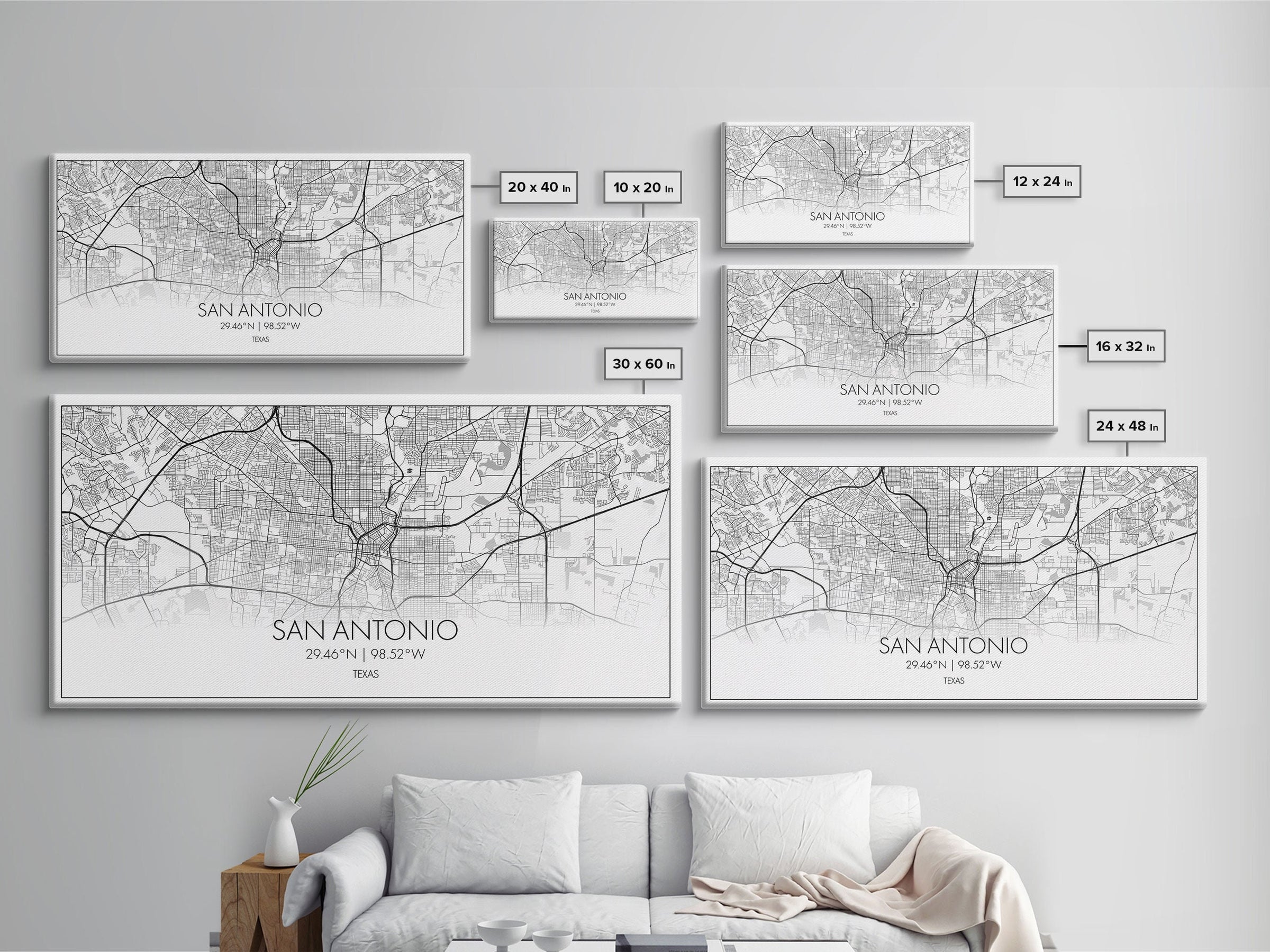 San Antonio City Map, Texas Art, Map Print, Minimalist Wall Art, Wall Art, Canvas Art, Landscape Art, Framed Wall Décor, New Homeowner Gift