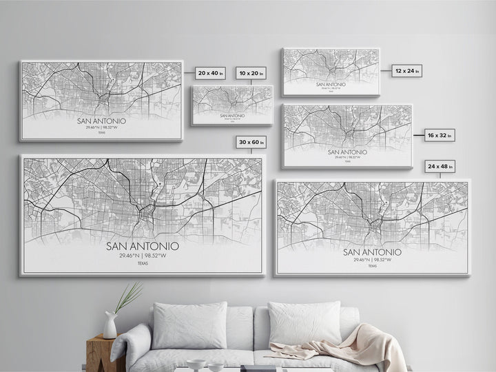 San Antonio City Map, Texas Art, Map Print, Minimalist Wall Art, Wall Art, Canvas Art, Landscape Art, Framed Wall Décor, New Homeowner Gift