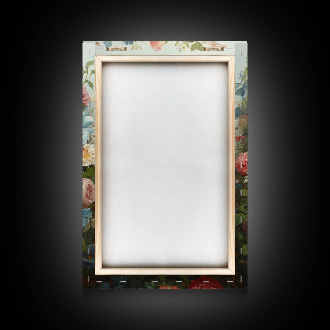 Floral Sugar Skull Print, Framed Canvas Print, Macabre Halloween Art, Vintage Halloween Decor, White Skill Painting