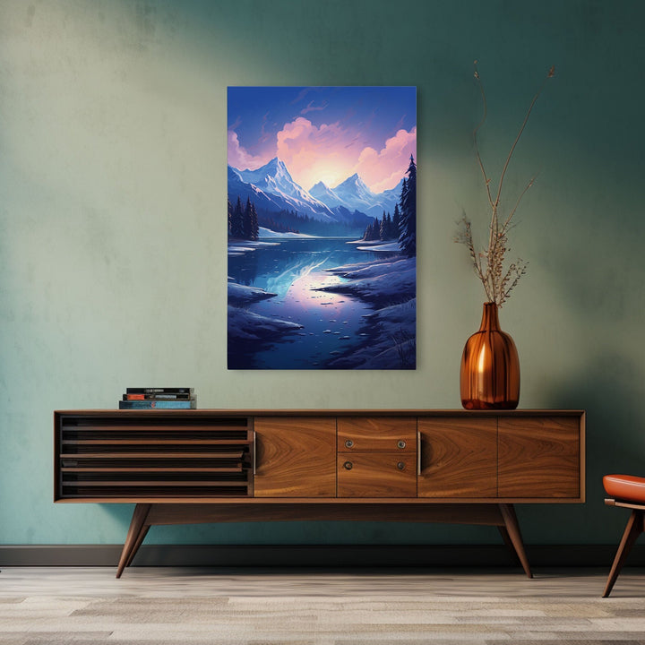 Mountains Wall Art, Trees Wall Art, Water Reflection, River Wall Art, Canvas Print, Wall Art, Vertical Art, Travel Print, Entryway Prints