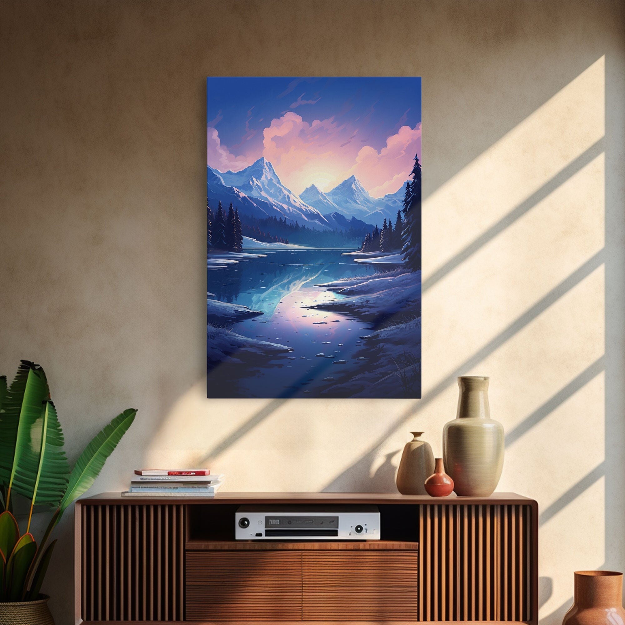 Mountains Wall Art, Trees Wall Art, Water Reflection, River Wall Art, Canvas Print, Wall Art, Vertical Art, Travel Print, Entryway Prints