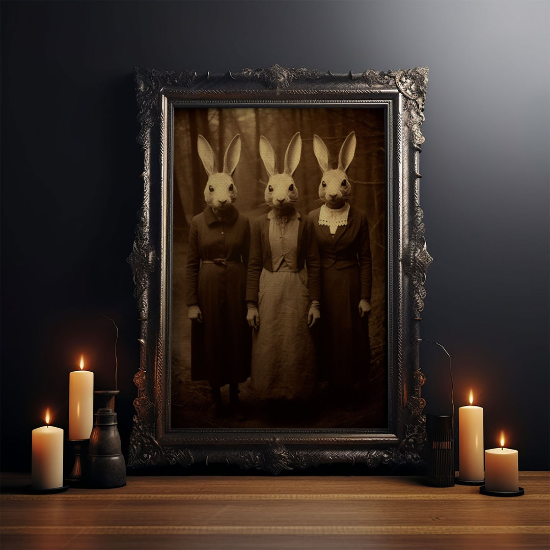 The Cult of The Rabbit, Witchcraft Art, Vintage Tintype Photography, Halloween Canvas Art Print, Gothic Occult Art, Witchcraft Decor