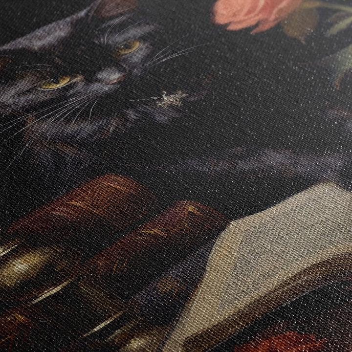 Spooky Black Cat Witch Familiar Print, Vintage Canvas, Art Canvas Print, Dark Academia, Gothic Victorian, Black Cat Art, Witchy Decor