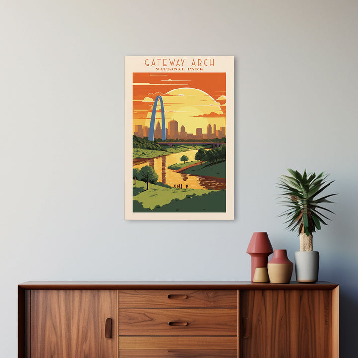 Gateway Arch National Park Missouri Travel Art, National Park Print, Minimalist Travel Art, Midcentury Modern Style Landscape Painting