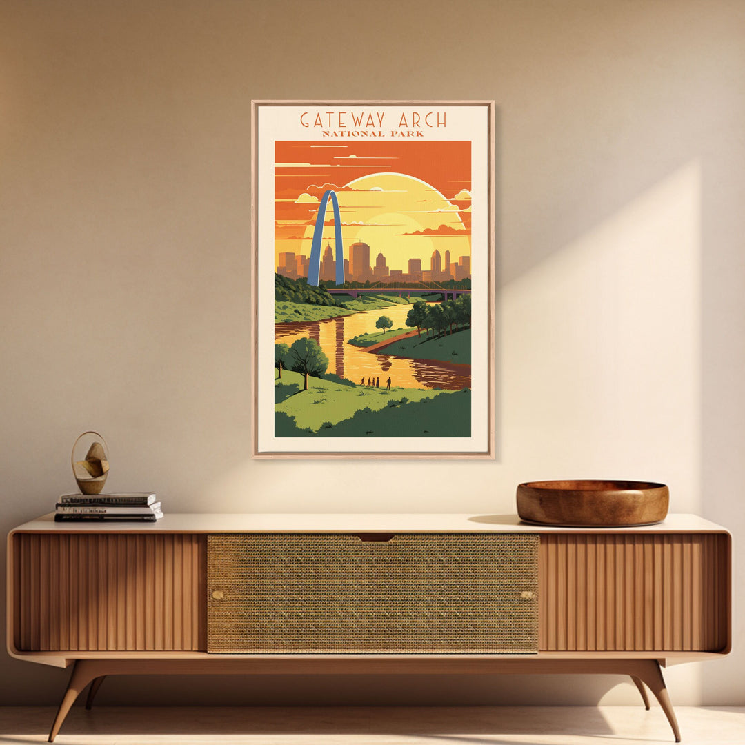Gateway Arch National Park Missouri Travel Art, National Park Print, Minimalist Travel Art, Midcentury Modern Style Landscape Painting