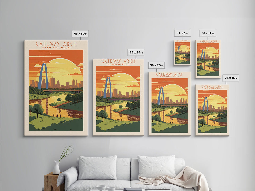 Gateway Arch National Park Missouri Travel Art, National Park Print, Minimalist Travel Art, Midcentury Modern Style Landscape Painting