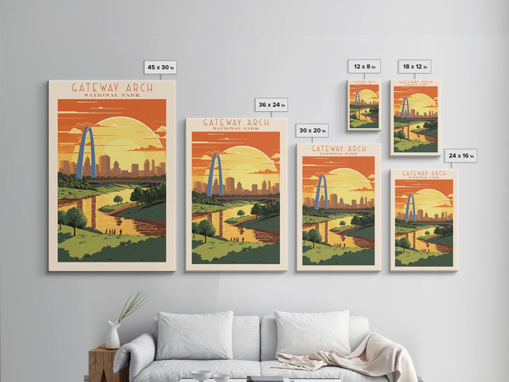 Gateway Arch National Park Missouri Travel Art, National Park Print, Minimalist Travel Art, Midcentury Modern Style Landscape Painting
