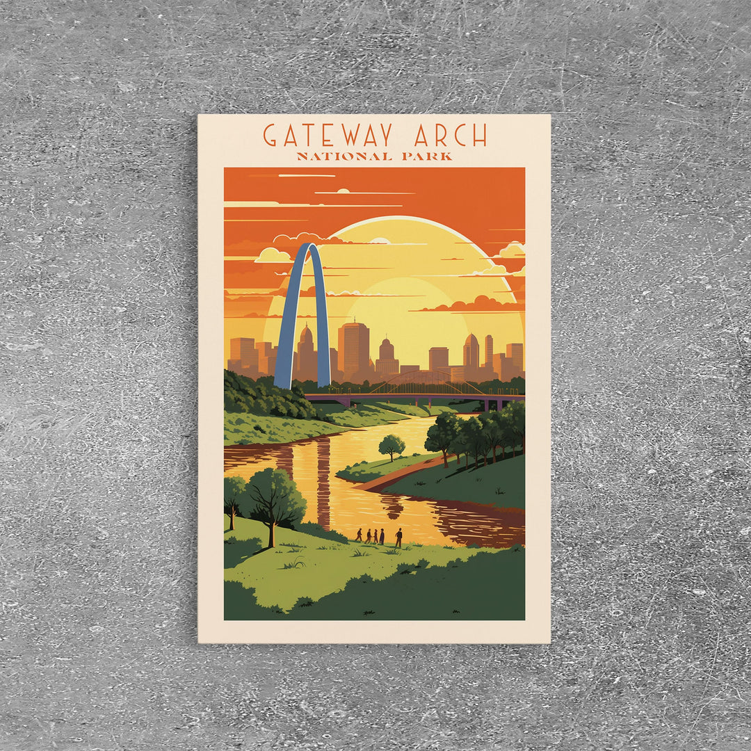 Gateway Arch National Park Missouri Travel Art, National Park Print, Minimalist Travel Art, Midcentury Modern Style Landscape Painting