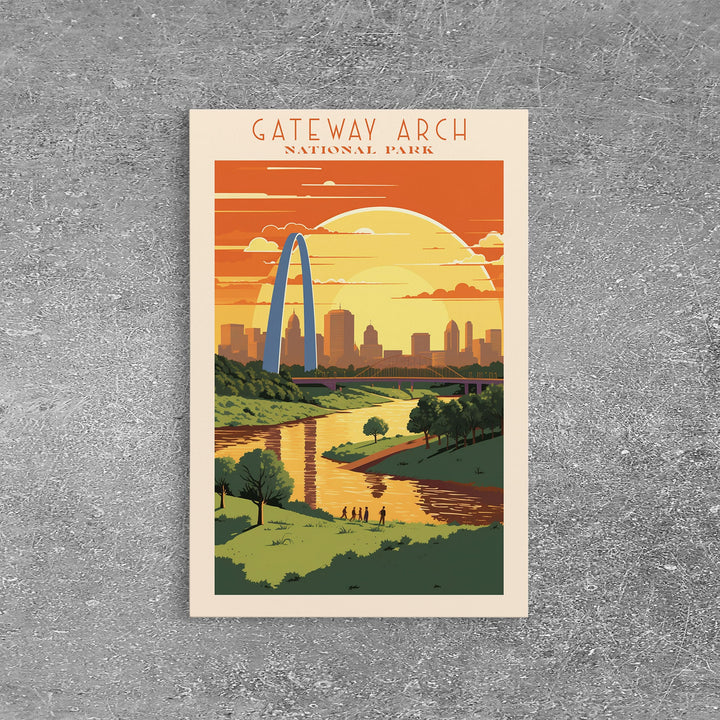 Gateway Arch National Park Missouri Travel Art, National Park Print, Minimalist Travel Art, Midcentury Modern Style Landscape Painting
