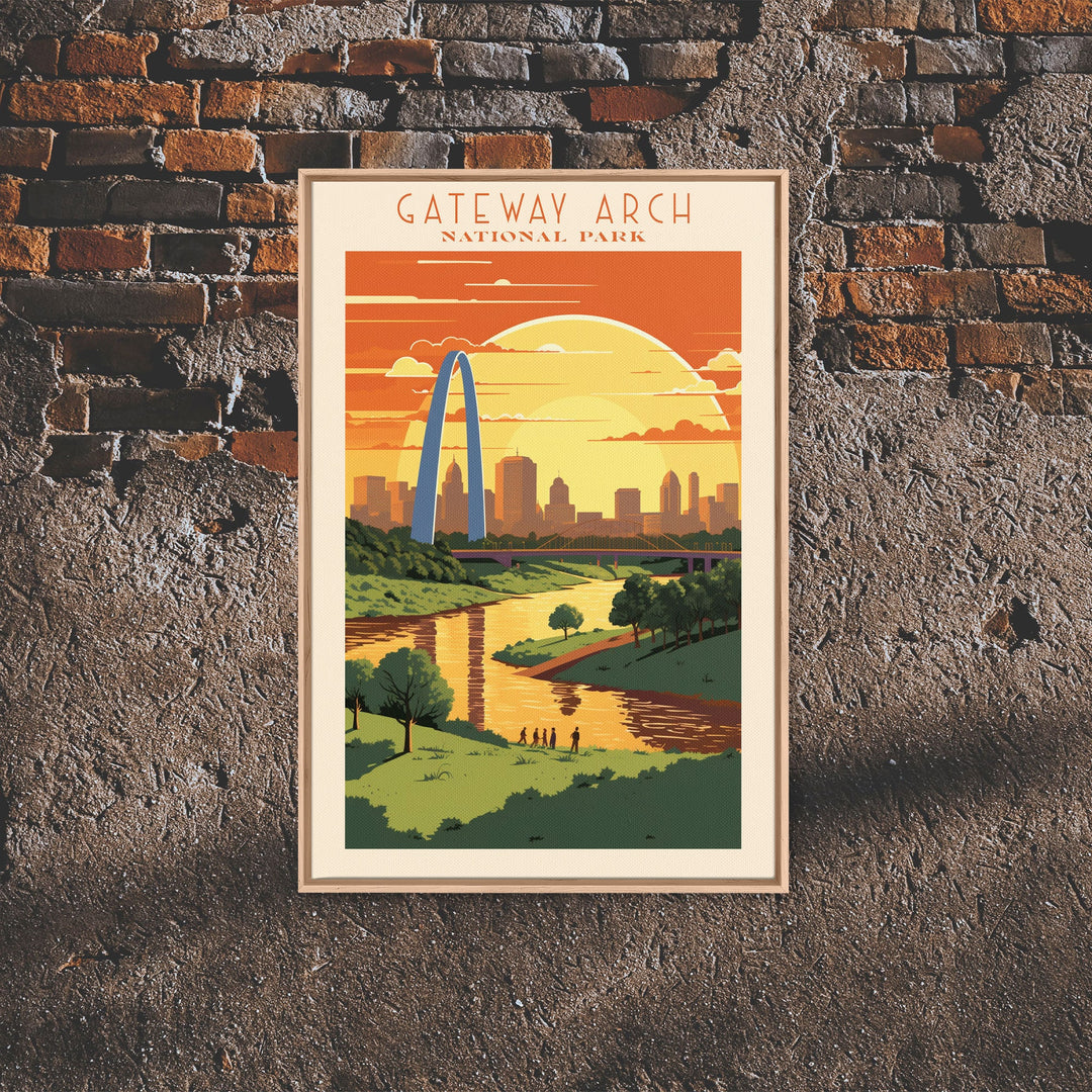 Gateway Arch National Park Missouri Travel Art, National Park Print, Minimalist Travel Art, Midcentury Modern Style Landscape Painting